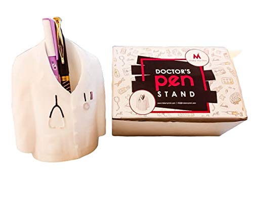 Prosmart Plastic Smart Slide Doctor Coat Shape Pen, Pencil Holder Stand Stationery Desk Organizer, 12X7.5X10Cm (White)