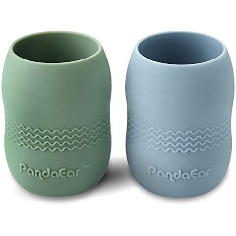 PandaEar (2 Pack) Sippy Cup for Toddler Baby, 100% Silicone Tiny Weaning Open Cup Drinking Training Cup (Blue/Green) Cover