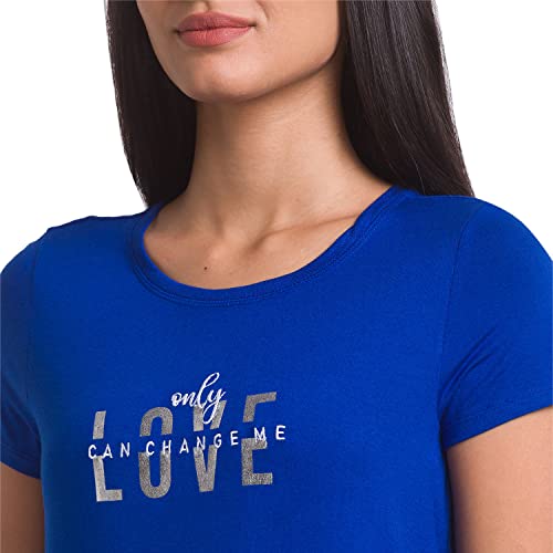 Image of Spykar Olive Green Cotton Blend Three-Fourth Sleeve Printed Casual T-Shirt for Women