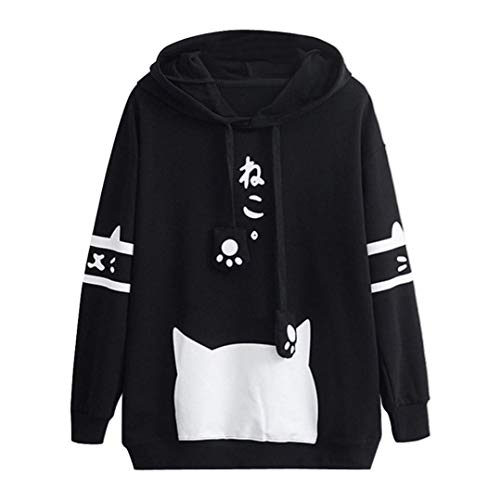 Lenfesh Mujer Sudadera con Estampado de Gato Lindo Sudaderas con Orejas de Gato Pullovers Hoodie Manga Larga para Mujer