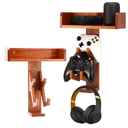 auvstar Holz Headset Halterung & Controller Halter - Kopfhörer Ständer aus Buchenholz mit 6 cm Kopfkissen | Universell für alle Kopfhörer & Gamecontroller (Braun)