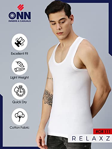 Image of ONN Men's White Super Combed Cotton Rib Round Neck Sleeveless Vest with Extended Length for Easy Tuck | Relaxz OR111 |