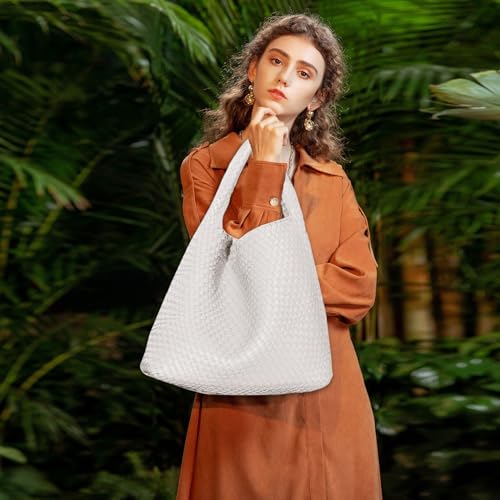 Image of JINMANXUE Woven Tote Bag for Women, Fashion Hobo Handbag, Travel Top-handle Shoulder Bag, Beach Underarm Bag with Purse