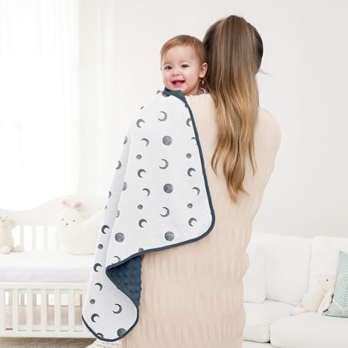 Image of Susurration Baby Blanket for Unisex Boys Girls, Soft Nursery Minky Blanket with Muslin Cotton Front and Dotted Fleece Back, Receiving Blanket for Baby Newborn Infant, 30x40inch (Bluemoon)