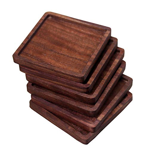 YOUTHUP Untersetzer aus Naturholz für Kalt- und Heißgetränke 6-pack Quadratisch