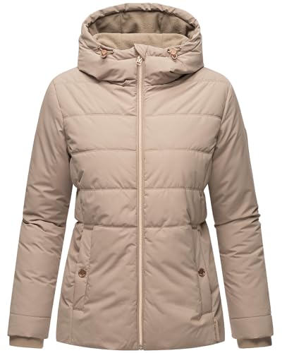 MARIKOO Damen Winterjacke warme Steppjacke mit Kapuze Alemee 16 Taupe Grey Gr. XL