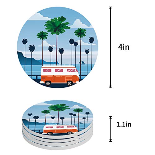 Absorbent Coaster Ceramic Stone Set of 8 with Cup Holder, Tropical Coconut Tree Coastal Travel Drink Coasters with Cork Base, Summer Seaside Bus Cup Place Mats for Holiday Party Family Dining - Image 3