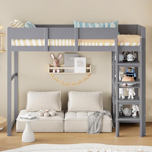 Ball & Cast Loft Bed (90x200cm) mit Lagerregal, Holzerner...