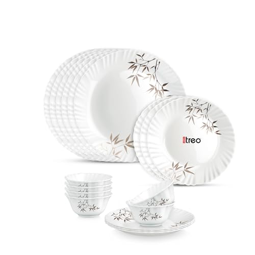 Image of Treo by Milton Opalware Aurelia Arashi Dinner Set of 18 | Serving for 6 | Microwave & Dishwasher Safe | Bone-Ash Free | Tempered Toughness | Plates & Bowls | Crockery Set for Dining & Gifting