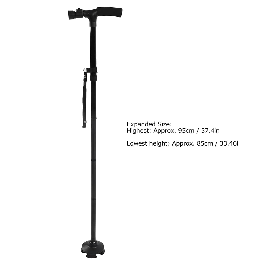 Muletas para adultos Muletas clásicas para ancianos Bastón retráctil de aleación de aluminio con linterna Paseo nocturno Bastones de altura ajustable Conveniente