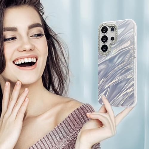 Image of Elzzi Compatible with Samsung Galaxy S26 Ultra | Marble Glossy Hard PC Samsung Galaxy S26 Ultra Back Cover with Diamond Camera Protector | Ultra Stylish Back Cover Case for Girls Women-Sky