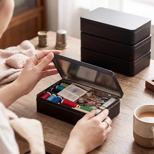 Image of Hotop 8.5 x 5.3 x 1.9 Inch Metal Tins with Lid Storage Box, Black, 2 Pack