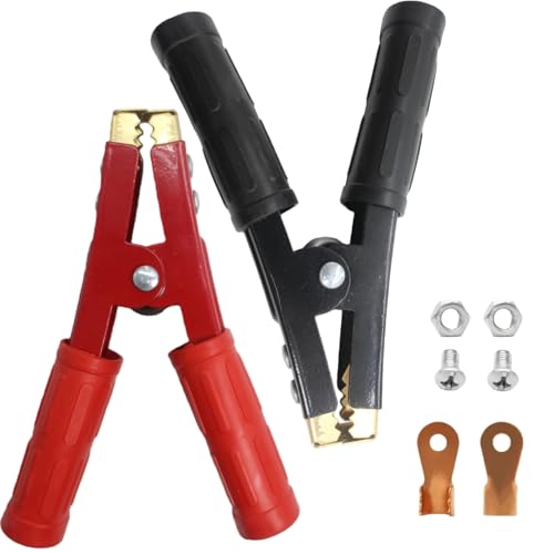 2PCS 1000A Heavy Duty Pure Copper Jumper Cable Clamps Car Battery Charger Alligator Clips Replacement for Auto Vehicle Boat 12V-24V Battery Booster Charging Ends (Red & Black)