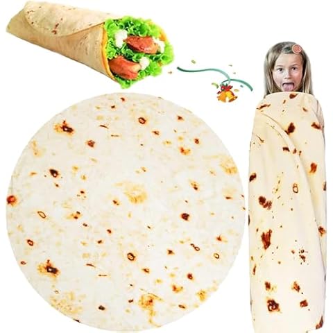 iFaon Burrito Tortilla Throw Blanket Gifts for Kids Toddler Pets 41in Double Side Print 350GSM Ultra Soft Fleece Blanket Round Funny Taco Blanket Home Decor for Bed Sofa Travel Picnic Cover