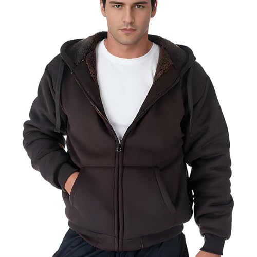 Image of MINANUO Zip Up Hoodie Men Warm Heavyweight Sherpa Lined Fleece Hoody Jacket Winter Coats