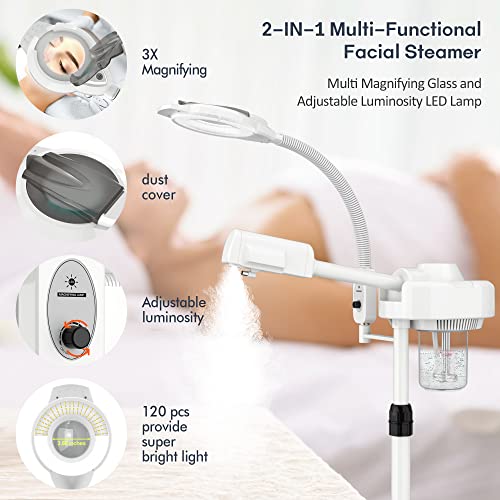 Professional Facial Steamer With Magnifying Lamp - Kingsteam 2 In 1 Face Steamer With Strong Steam And 3X Magnifying Lamp For Beauty Salon, Spa, Esthetician Steamer - Ozone Steamer #TOP1
