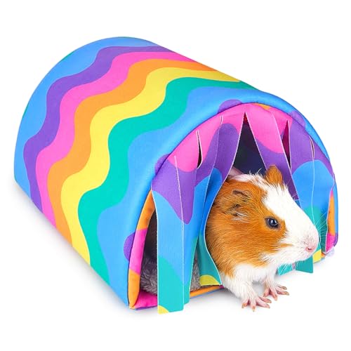 Glittme Esconderijo de porquinho-da-índia com cortina e túnel - cama macia com almofada - adequado p