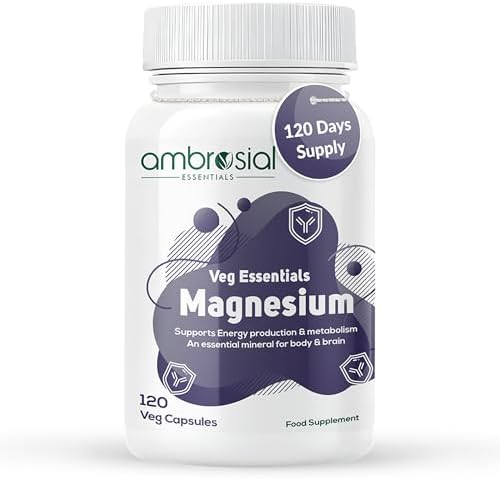 Ambrosial Magnesium Complex Food Supplement | Increases Muscle Functions | Reduces Tiredness | Boosts Energy Levels (Pack of 1-120 Capsules)