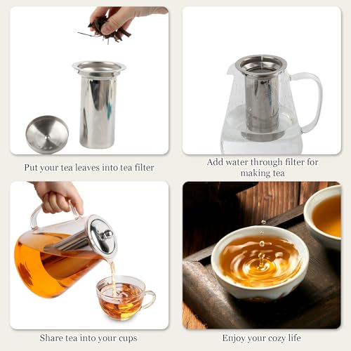 Miniatura 8 de Mxtimwan Tetera De Vidrio De 1,3 Litros, Resistente Al Calor, Transparente Con Colador Extraíble, Para Bebidas Frías Y Calientes.