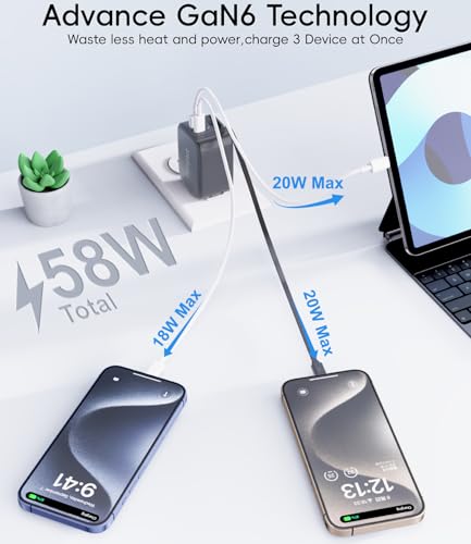 Image of 40W Retractable Wall Charger, 3 in 1 Retractable Phone Charger Wall Plug with Dual USB Ports,Fast USB C Chargers Block for iPhone 17 16 15 14,Galaxy S23 22,LG,Pixel