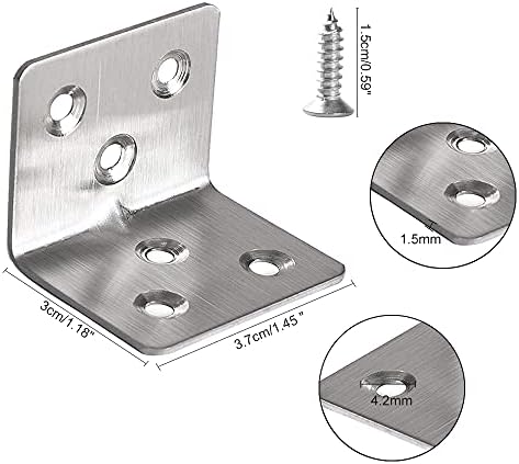 MaYuLa 20Pcs Angle Brackets L Brackets for Wood Corner Brackets Stainless Steel Sleeper Brackets L Shaped Corner Brace with Screws for Fixing Furniture Desk Table with Screws 30x37mm