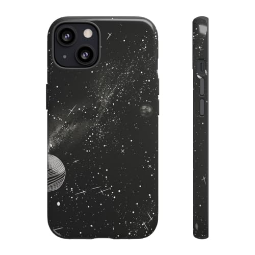 Coque rigide iPhone 13 monochrome système solaire noir