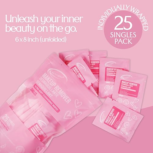 air jungles makeup remover wipes single wrapped 25 ct mini travel size for cleansing face and eyes fragrance-free alcohol-free infused with vitamin e for all type skin