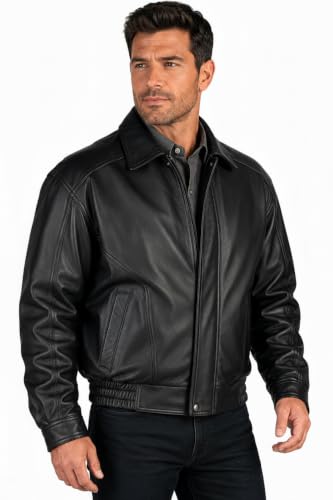 Image of REED Men's Luxury Leather Bomber Jacket - Genuine Leather American Style with Broad Shoulder Fit