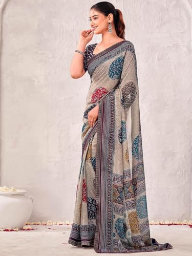 Image of SIRIL Women's Georgette Printed Saree with Unstitched Blouse Piece