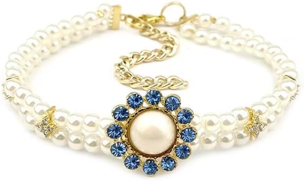 Handmade Pet Pearl Collar with Sparkling Crystal Ball Charm, Adjustable Cat and Dog Pet Necklace Jewelry, Pet Photography Accessories (White, S) image 3