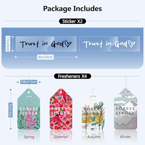Image of 2-Pack Trust in God Rearview Mirror Sticker, Christian Car Accessories with 4 Hanging Air Fresheners, Rearview Mirror Decals Auto Decor Vanity Mirror Car Charm Religious Car Air Freshener Bulk
