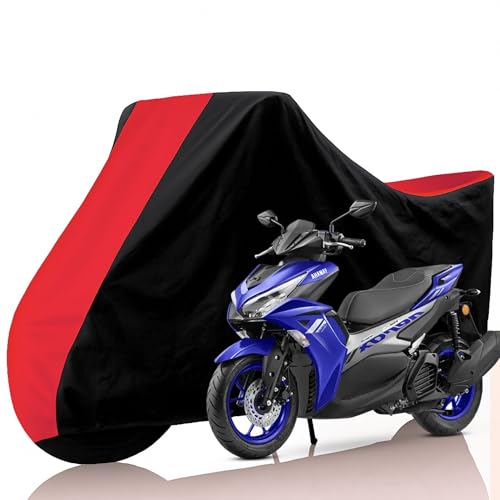 Image of All Weather Protection Two Wheeler Cover for Yamaha Aerox 155, Scooter & Scooty | Anti Dust, 100% Water Resistance, Heat Resistant, UV Proof - Triple Stitched | (Black Top Red)