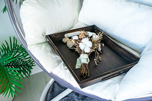 Ezdc Wooden Tray, Coffee Table Tray, Ottoman Tray Dark Brown 16 X 12” Modern Aesthetic Decorative Serving Tray With Handles For Drinks And Food #TOP5