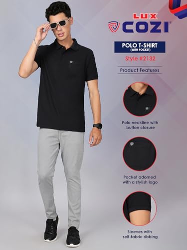 Image of Lux Cozi Men's Cotton Blend Polo T-Shirt with Chest Pocket | Collar T-Shirts for Men | Half Sleeves | Plain - Regular Fit (Pack of 2)