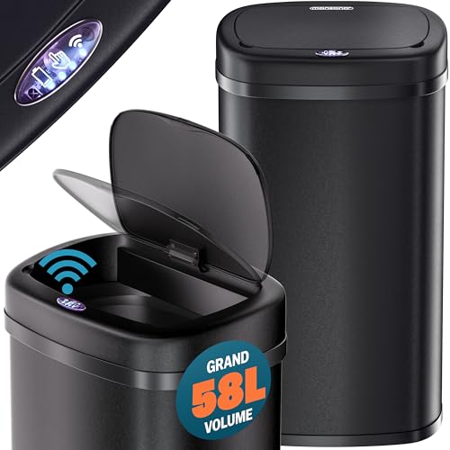 Monzana® Poubelle automatique acier inoxydable 58 L capteur de mouvement couvercle imperméable...