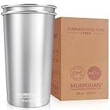 MUMIGUAN Stainless Steel Cups 20oz/600ml (2 Pack), Stainless Steel Pint Tumbler, Camping Stainless Steel Cups, Stackable Metal Drinking Glasses, BPA Free, Stackable, Durable.