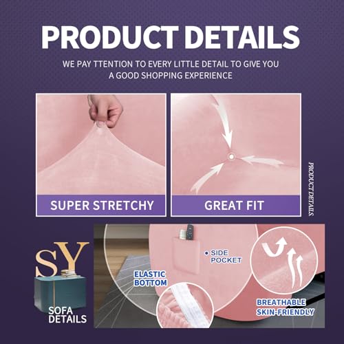 Image of ZNSAYOTX Stretch Velvet Recliner Cover 4-Pieces, Thick Soft Recliner Chair Slipcover with Pocket, Non-Slip Elastic Bottom for Kids Pets, Luxury Plush Reclining Protector Comfy Washable (Rose)