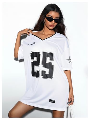 Image of SOLY HUX Women's Y2K Jersey T-Shirt Dress Short Sleeve Oversized Hip Hop Graphic Tee Mini Dresses