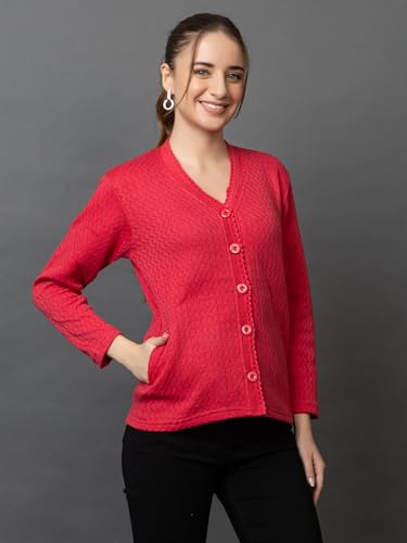 Image of Wear lusso Women Woolen V Neck Casual Wear Stylish Cardigan Sweaters for Winter with Side Pocket | Cozy and Warm Winter Sweater for Girls /Ladies