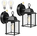 2 Pack Dusk to Dawn Outdoor Wall Light, Exterior Wall Sconce Sensor Light Fixtures, Black Waterproof Wall Mount Lighting with Glass Shade, Aluminum Anti-Rust Porch Lights, Bulbs Included