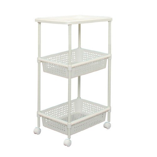 アイリスオーヤマ ワゴン メタルポール 3段 幅33.5×奥行48.5×高さ77cm ワイド ホワイト MKW-3W