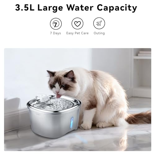 Cat Water Fountain for Drinking Stainless Steel,120 oz/3.5 L Automatic Pet Water Fountain, Drinking Fountain Dog Water Dispenser with Water Level Window, 4+3 Filters - Image 4