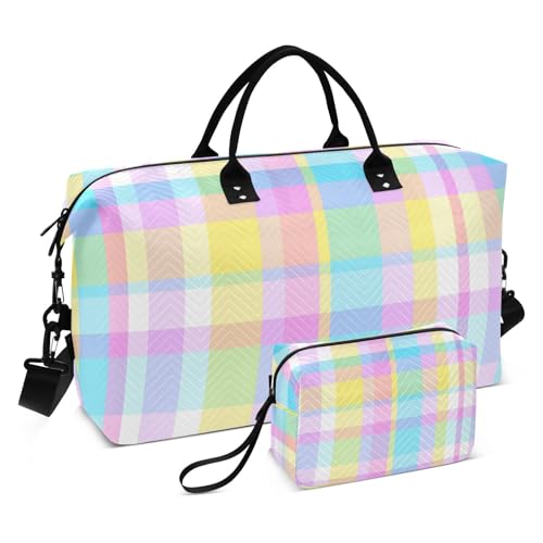 susiyo Travel Duffel Bags Easter Pastel Colored Checkered Quilted Gym Bag Weekender Overnight Bags with Small Makeup Pouch
