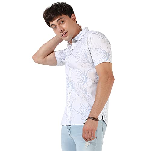 Image of CAHOOT Men's Button Up Shirt for Casual Wear | Regular Fit | Poly Lycra Shirt Crafted with Short Sleeve & Enhanced Stretch Comfort Fit for Everyday Wear