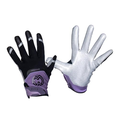 MASSOV EVO2 Football Gloves – Sticky Grip ProTac Palms, Breathable Mesh Fit, SFIA – Adult Football Gloves - Mens, X-Large, Purple/Silver Color