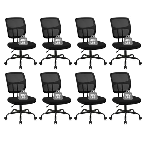 Image of CLATINA Armless Home Office Chair, Small Ergonomic Mesh Back Desk Chair with Lumbar Support and Wheels, Adjustable Height 360 Swivel Rolling Computer Chair for Conference Waiting, Black, 8Pack