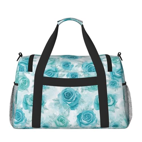 Turquoise Roses Snowflake Duffle Bag Foldable Travel Tote Bag Carry On Large Weekender Overnight Bags Waterproof Gym Bag For Women Men3