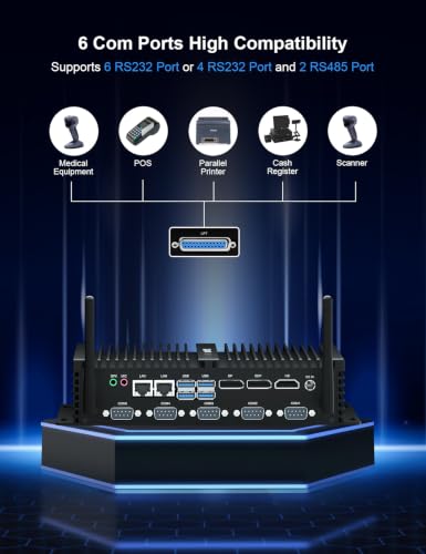 Image of HYSTOU Industrial Computer I7 8550U(4C /8T, Up to 4GHz) 16GB DDR4 256GB SSD | UHD Graphics 620,4K Triple Display,HD+EDP+DP,WIFI2.4G+5.0G,Dual Gigabit LAN,TPM2.0, 6RS232 COM, SIM Slot, Linux /Ubuntu