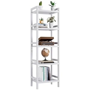 HITNET White Bookshelf, Adjustable Bamboo Bookcase, 5-Tier Tall Book Shelf, Free Standing Storage Organizer Display Flower Plant Stand for Small Spaces