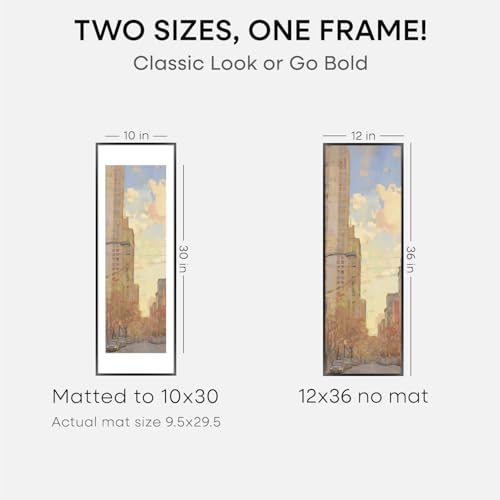 Image of Homeforia 12x36 Picture Frame Black, High End Metal 12x36 Poster Frames with Mat 10x30 for Photo, 12 x 36 Black Frame Matted to 10 by 30 Art, 36x12 Panoramic Frames, Tempered Glass, Wall Kit, Set of 2